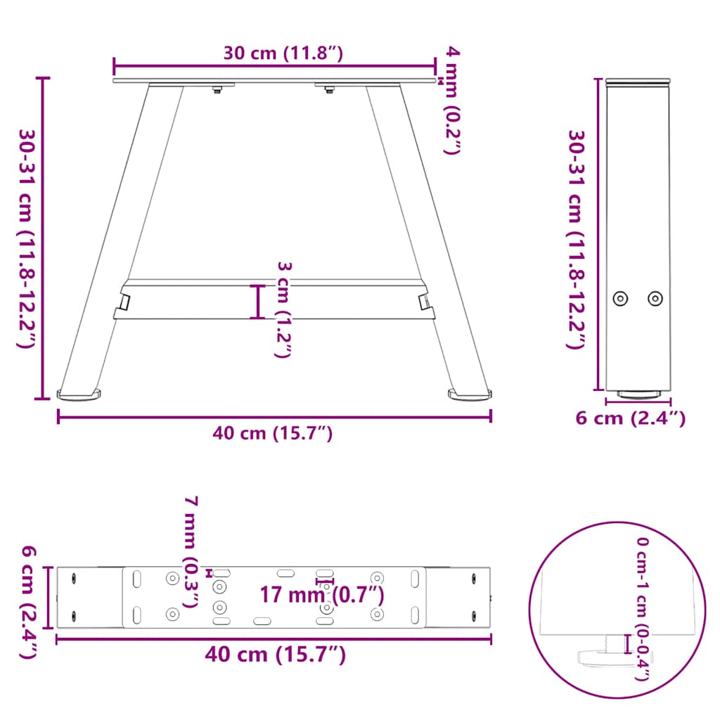 Couchtischbeine A-Form 2 Stk. Schwarz 40x(30-31) cm Stahl