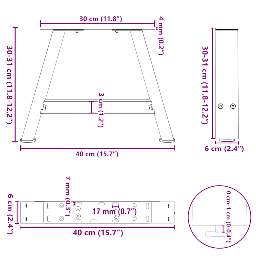 Couchtischbeine A-Form 2 Stk. Weiß 40x(30-31) cm Stahl