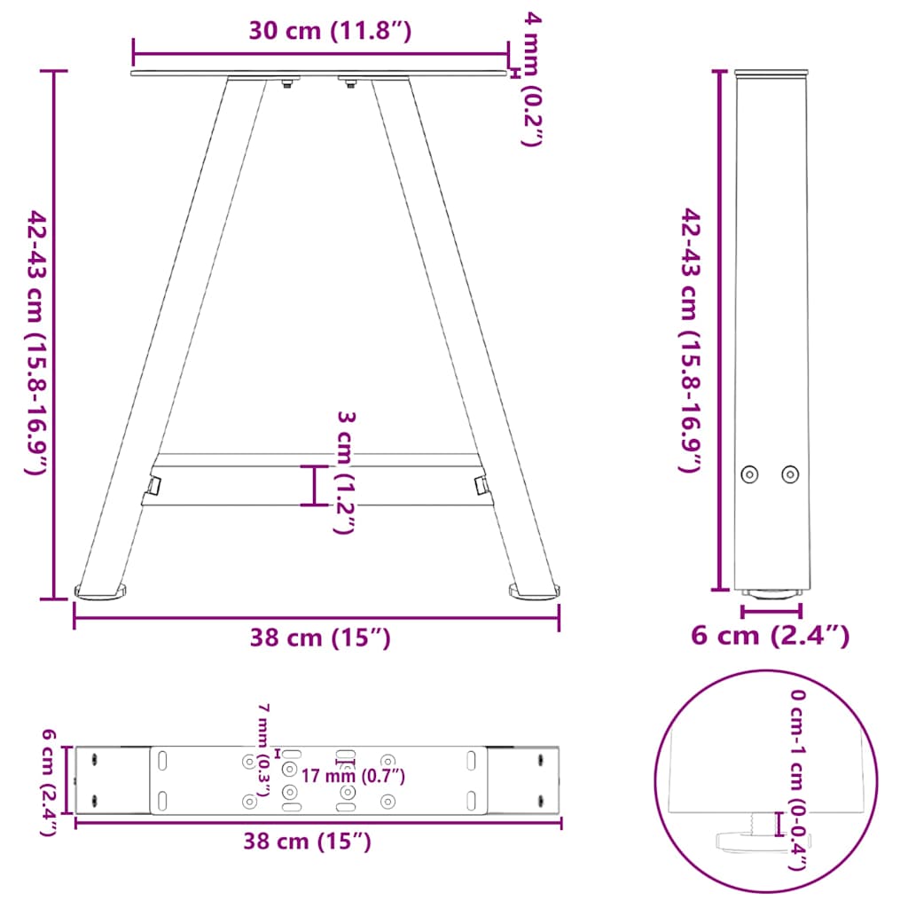 Couchtischbeine A-Form 2 Stk. Weiß 38x(42-43) cm Stahl