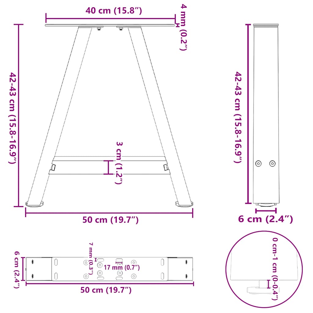 Couchtischbeine A-Form 2 Stk. Schwarz 50x(42-43) cm Stahl