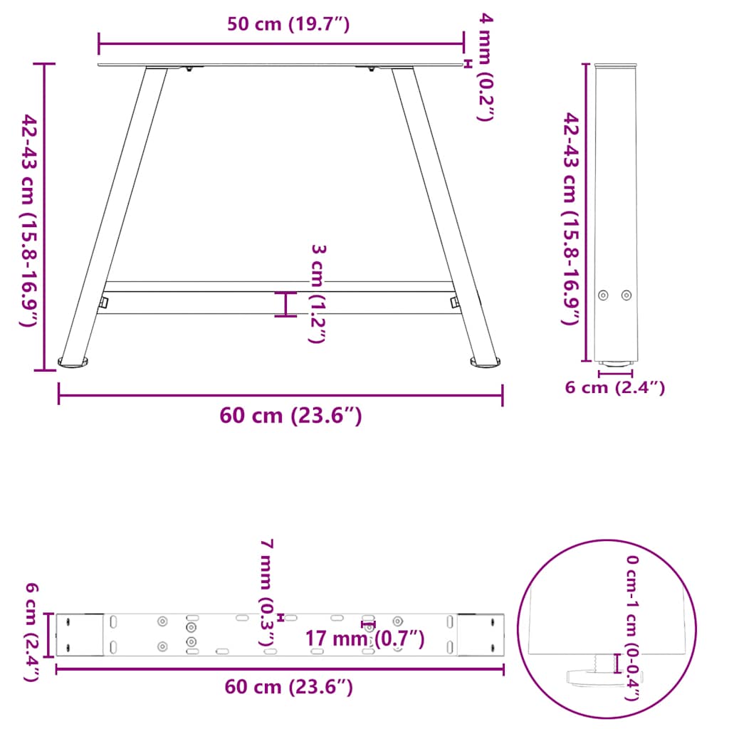 Couchtischbeine A-Form 2 Stk. Weiß 60x(42-43) cm Stahl