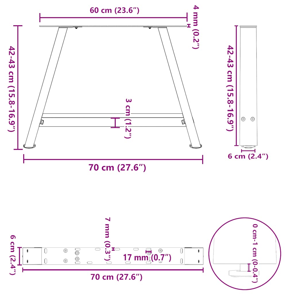 Couchtischbeine A-Form 2 Stk. Weiß 70x(42-43) cm Stahl