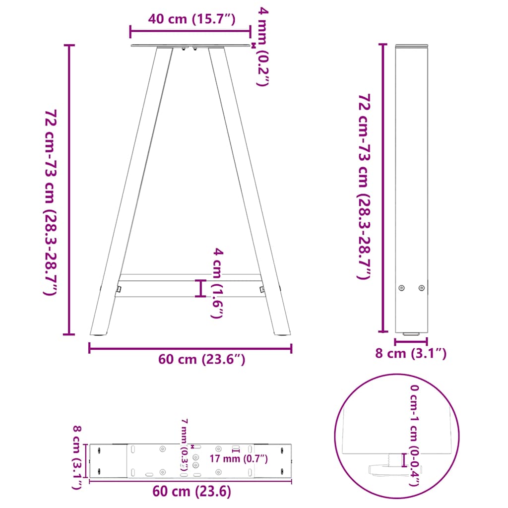 Couchtischbeine A-Form 2 Stk. Anthrazit 60x(72-73) cm Stahl