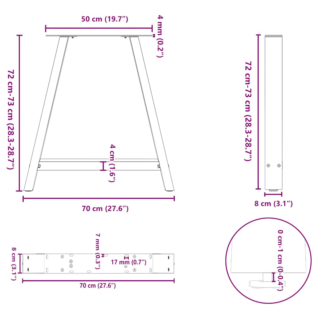 Couchtischbeine A-Form 2 Stk. Weiß 70x(72-73) cm Stahl