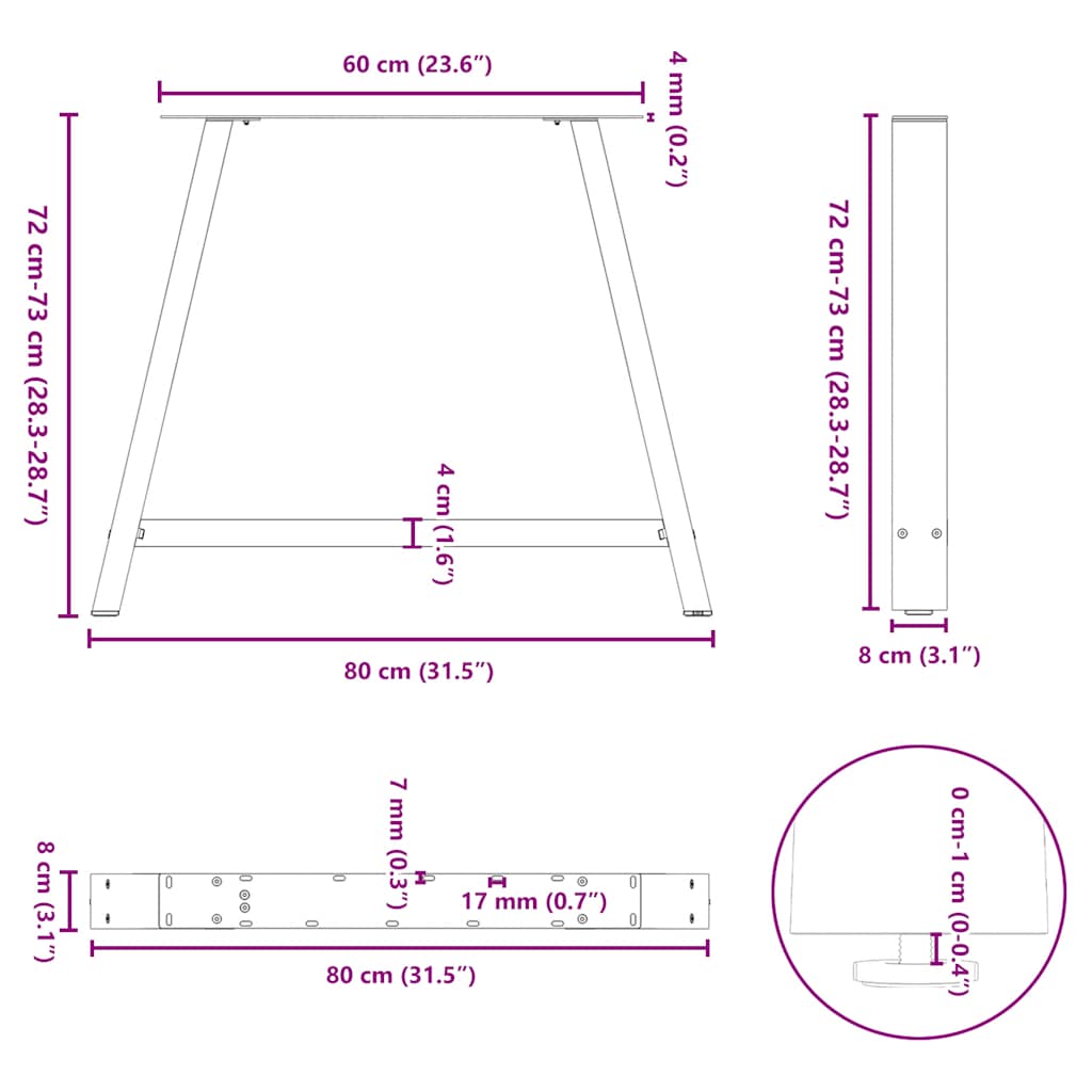 Couchtischbeine A-Form 2 Stk. Weiß 90x(72-73) cm Stahl