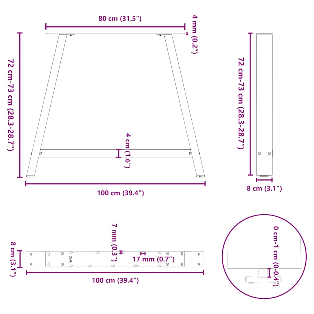 Couchtischbeine A-Form 2 Stk. Weiß 100x(72-73) cm Stahl