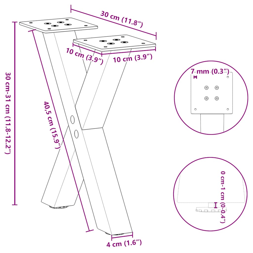 Couchtischbeine X-Form 2 Stk. Weiß 30x(30-31) cm Stahl
