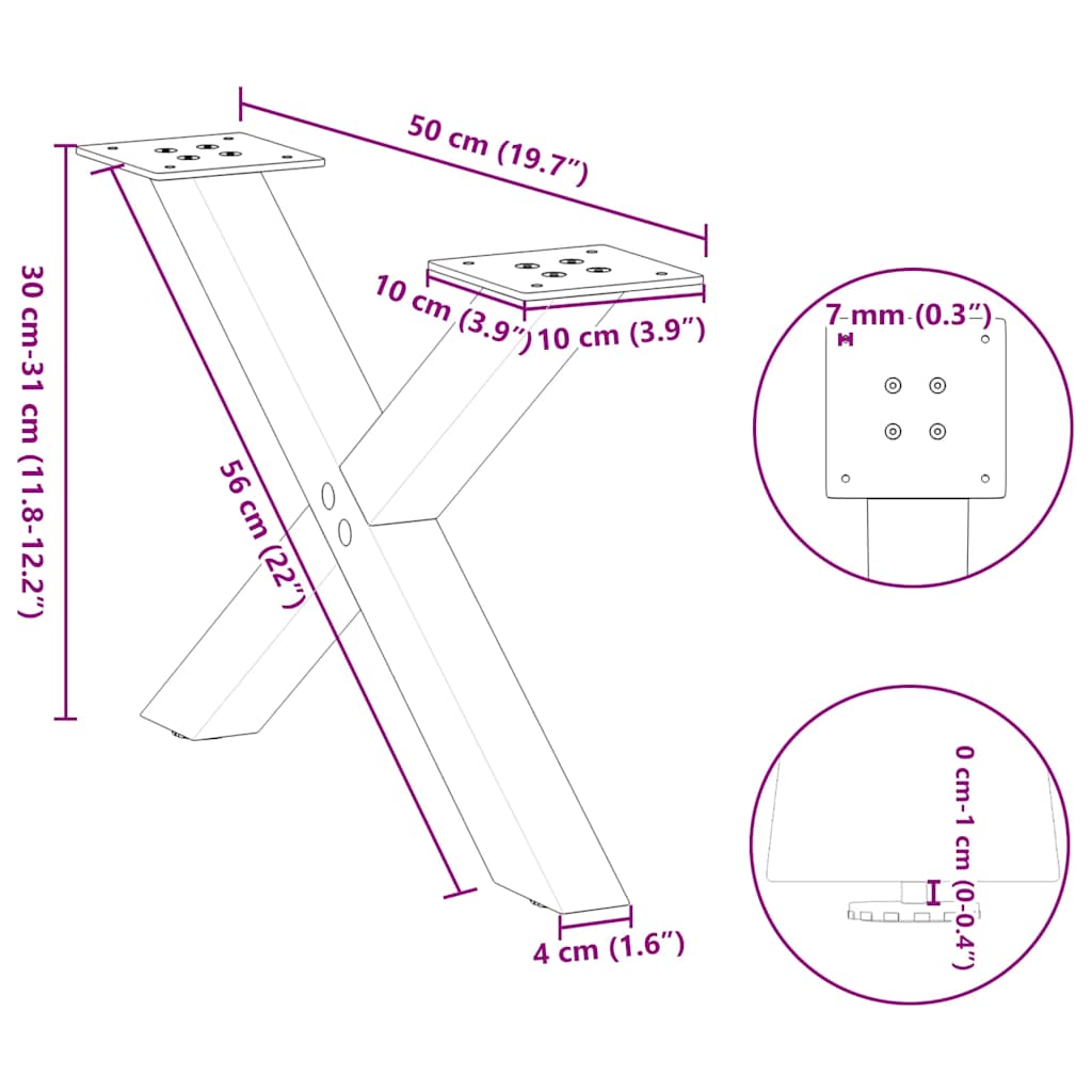 Couchtischbeine X-Form 2 Stk. Anthrazit 50x(30-31) cm Stahl