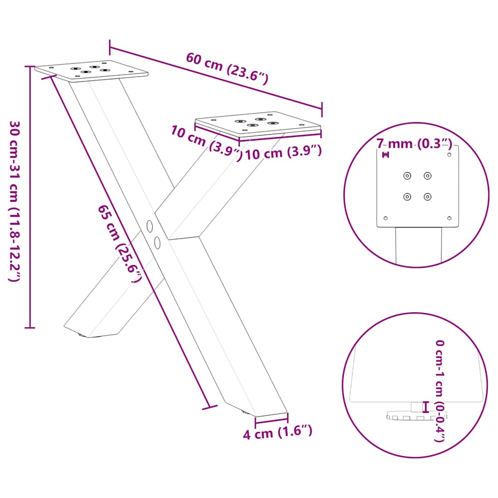 Couchtischbeine X-Form 2 Stk. Weiß 60x(30-31) cm Stahl