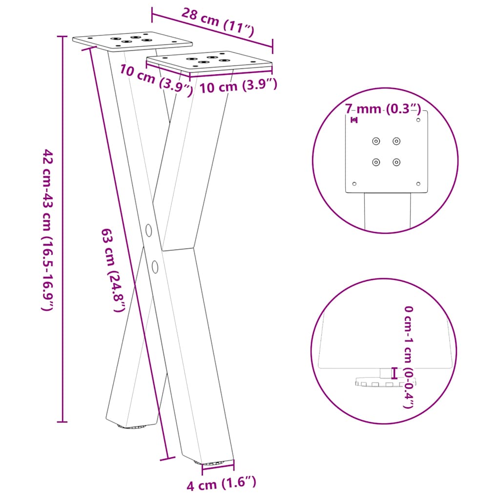 Couchtischbeine X-Form 2 Stk. Anthrazit 28x(42-43) cm Stahl