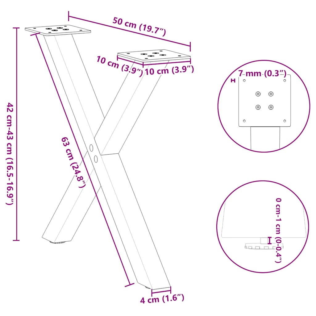 Couchtischbeine X-Form 2 Stk. Anthrazit 50x(42-43) cm Stahl