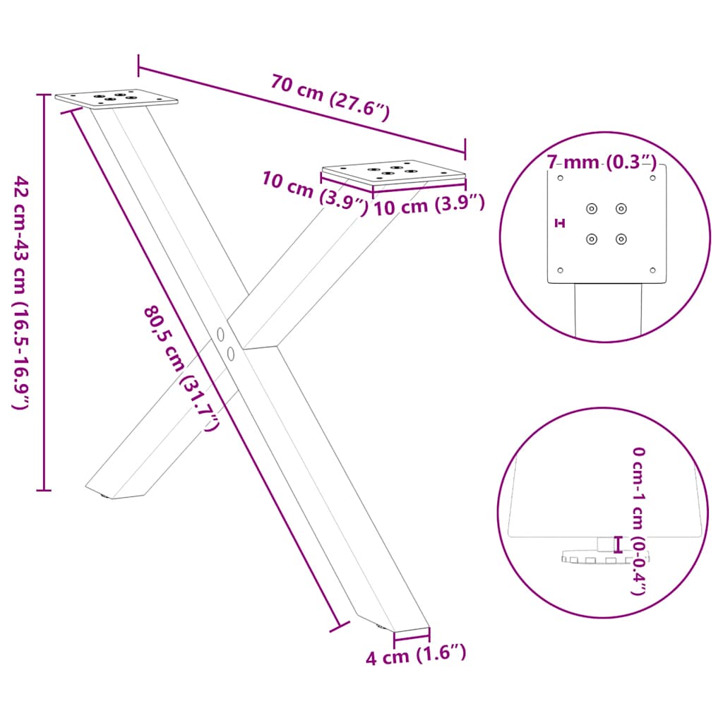 Couchtischbeine X-Form 2 Stk. Weiß 70x(42-43) cm Stahl