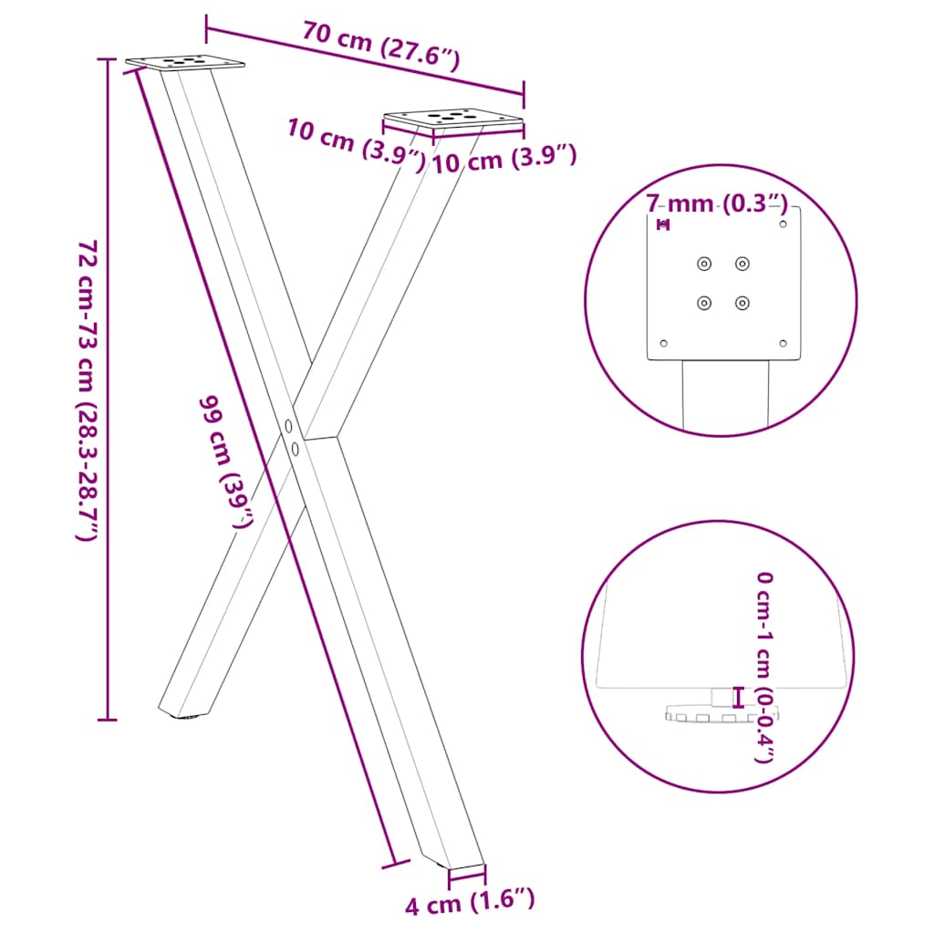 Esstischbeine X-Form 2 Stk. Weiß 70x(72-73) cm Stahl