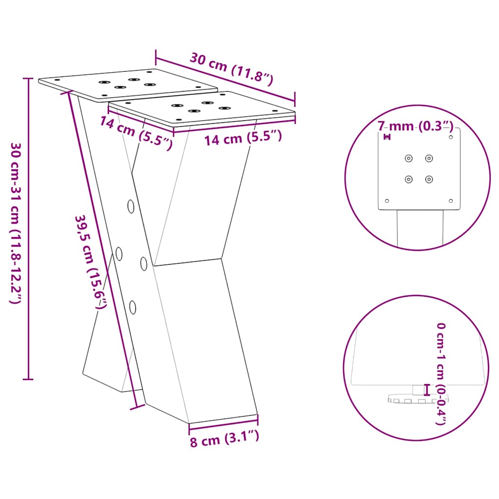 Couchtischbeine X-Form 2 Stk. Anthrazit 30x(30-31) cm Stahl