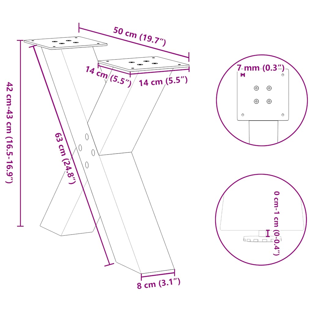 Couchtischbeine X-Form 2 Stk. Anthrazit 50x(42-43) cm Stahl