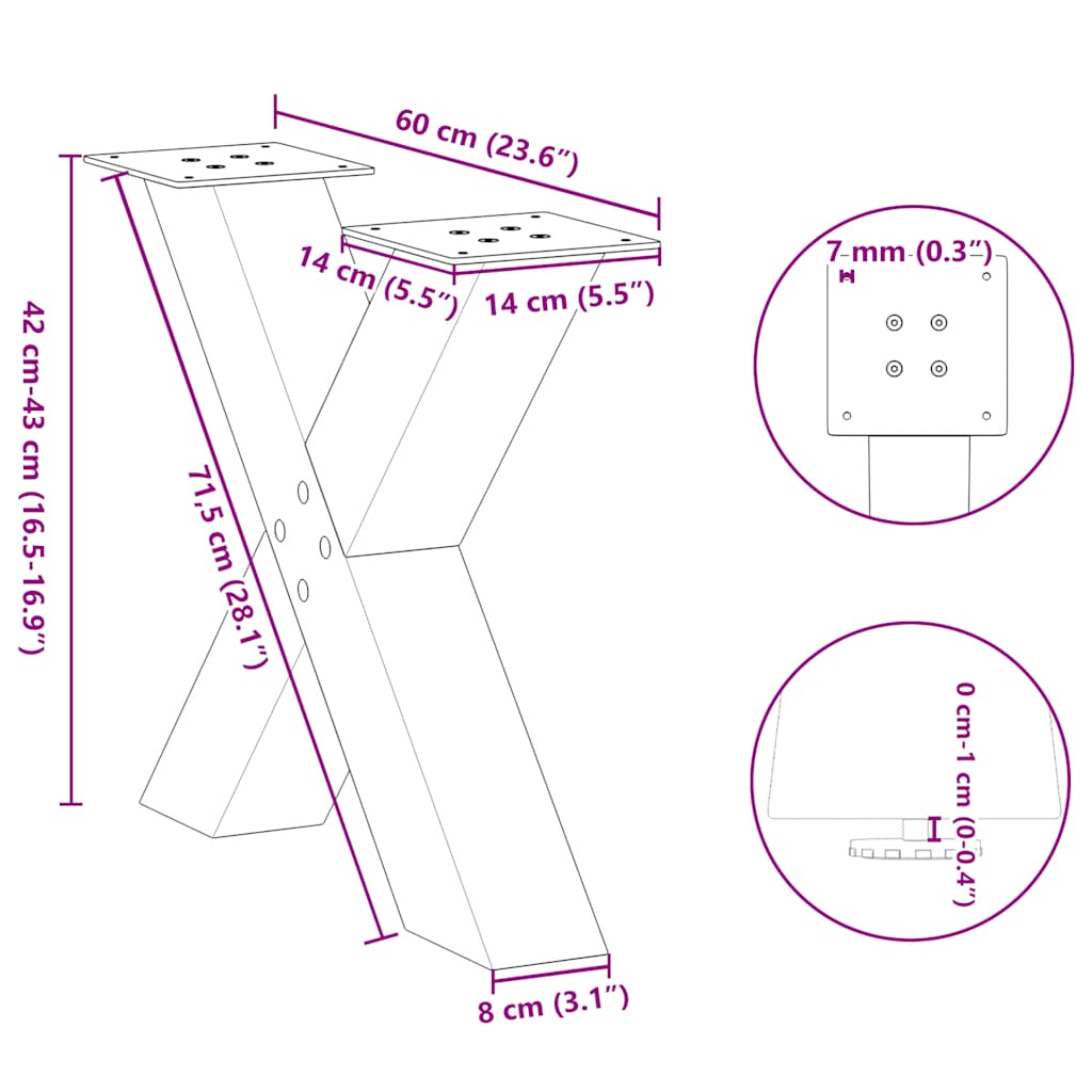 Couchtischbeine X-Form 2 Stk. Weiß 60x(42-43) cm Stahl