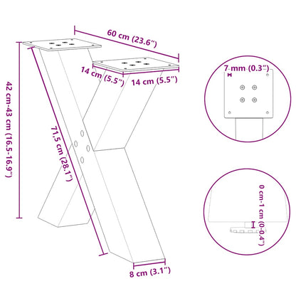 Couchtischbeine X-Form 2 Stk. Anthrazit 60x(42-43) cm Stahl