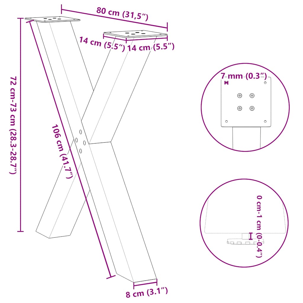 Esstischbeine X-Form 2 Stk. Weiß 80x(72-73) cm Stahl