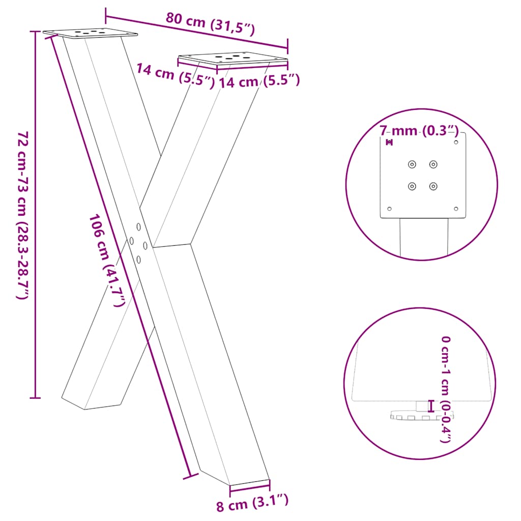 Esstischbeine X-Form 3 Stk. Weiß 80x(72-73) cm Stahl