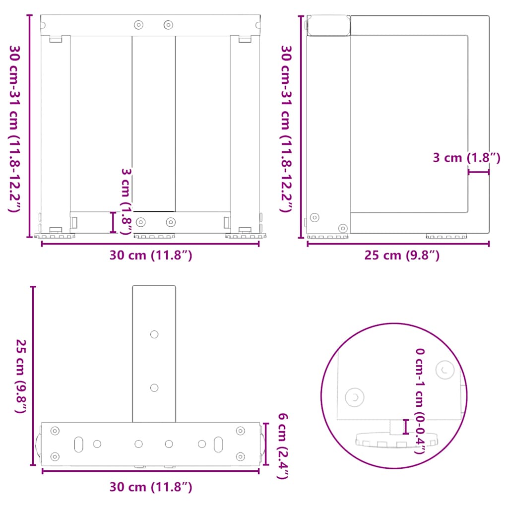 Couchtischbeine T-Form 2 Stk. Schwarz 30x25x(30-31) cm Stahl