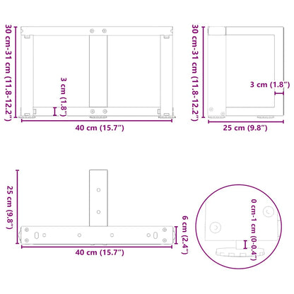 Couchtischbeine T-Form 2 Stk. Weiß 40x25x(30-31) cm Stahl