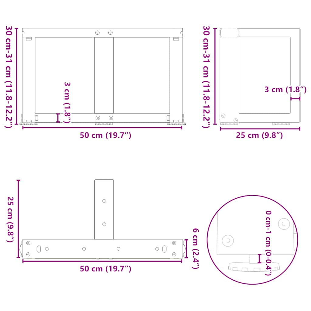 Couchtischbeine T-Form 2 Stk. Schwarz 50x25x(30-31) cm Stahl