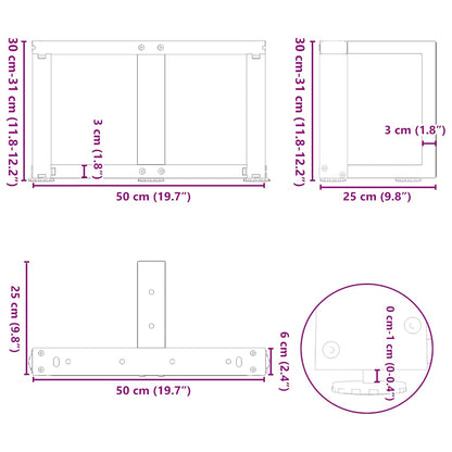 Couchtischbeine T-Form 2 Stk. Schwarz 50x25x(30-31) cm Stahl