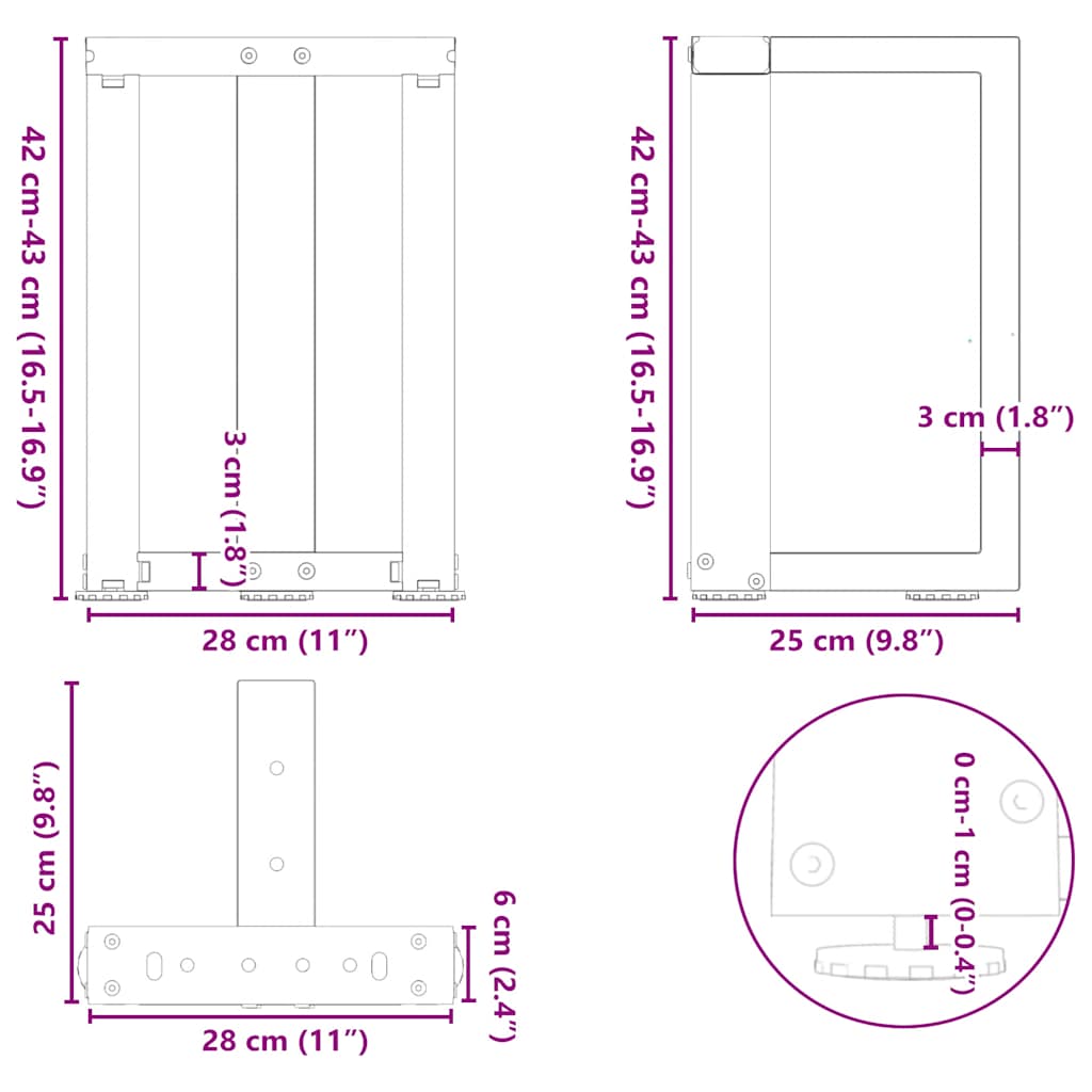 Couchtischbeine T-Form 2 Stk. Weiß 28x25x(42-43) cm Stahl