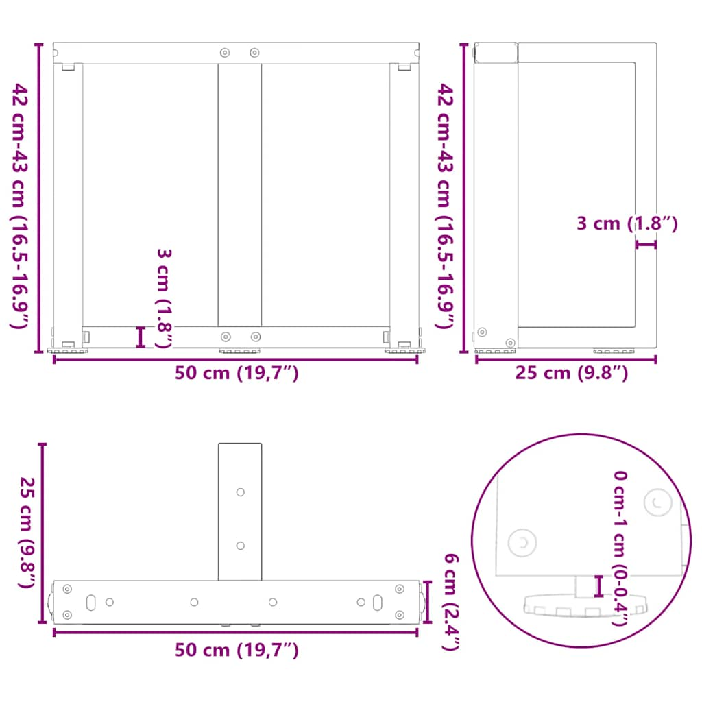 Couchtischbeine T-Form 2 Stk. Anthrazit 50x25x(42-43) cm Stahl