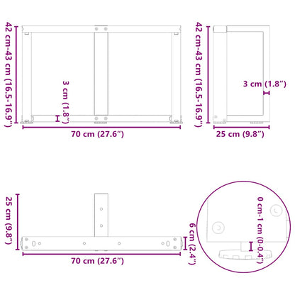 Couchtischbeine T-Form 2 Stk. Schwarz 70x25x(42-43) cm Stahl