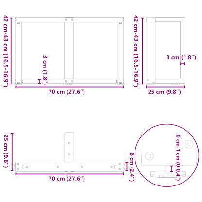 Couchtischbeine T-Form 2 Stk. Weiß 70x25x(42-43) cm Stahl