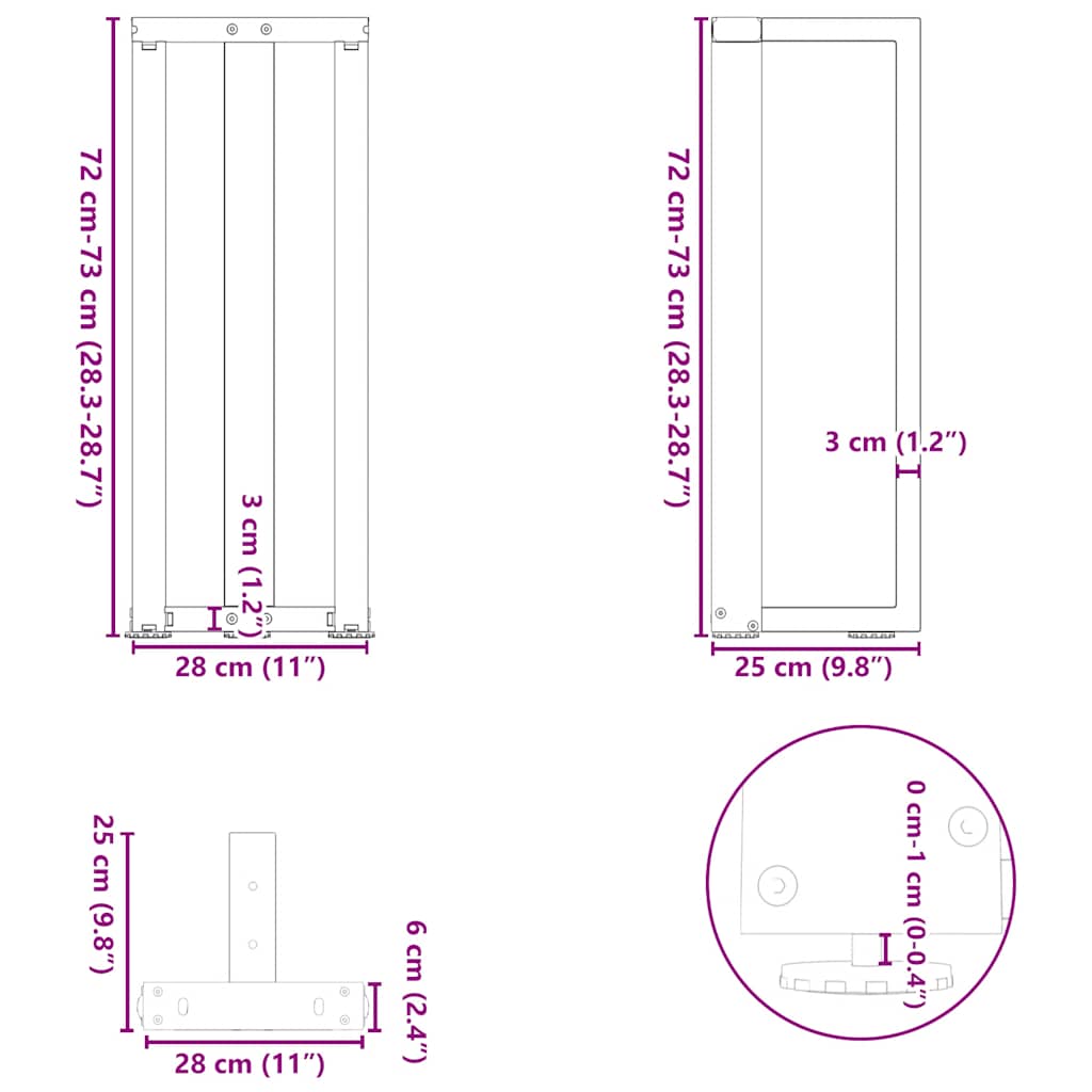 Konsolentischbeine T-Form 2 Stk. Weiß 25x28x(72-73) cm Stahl