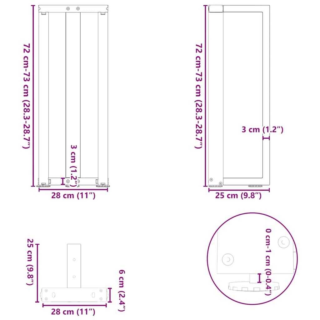 Konsolentischbeine T-Form 2Stk. Anthrazit 25x28x(72-73)cm Stahl