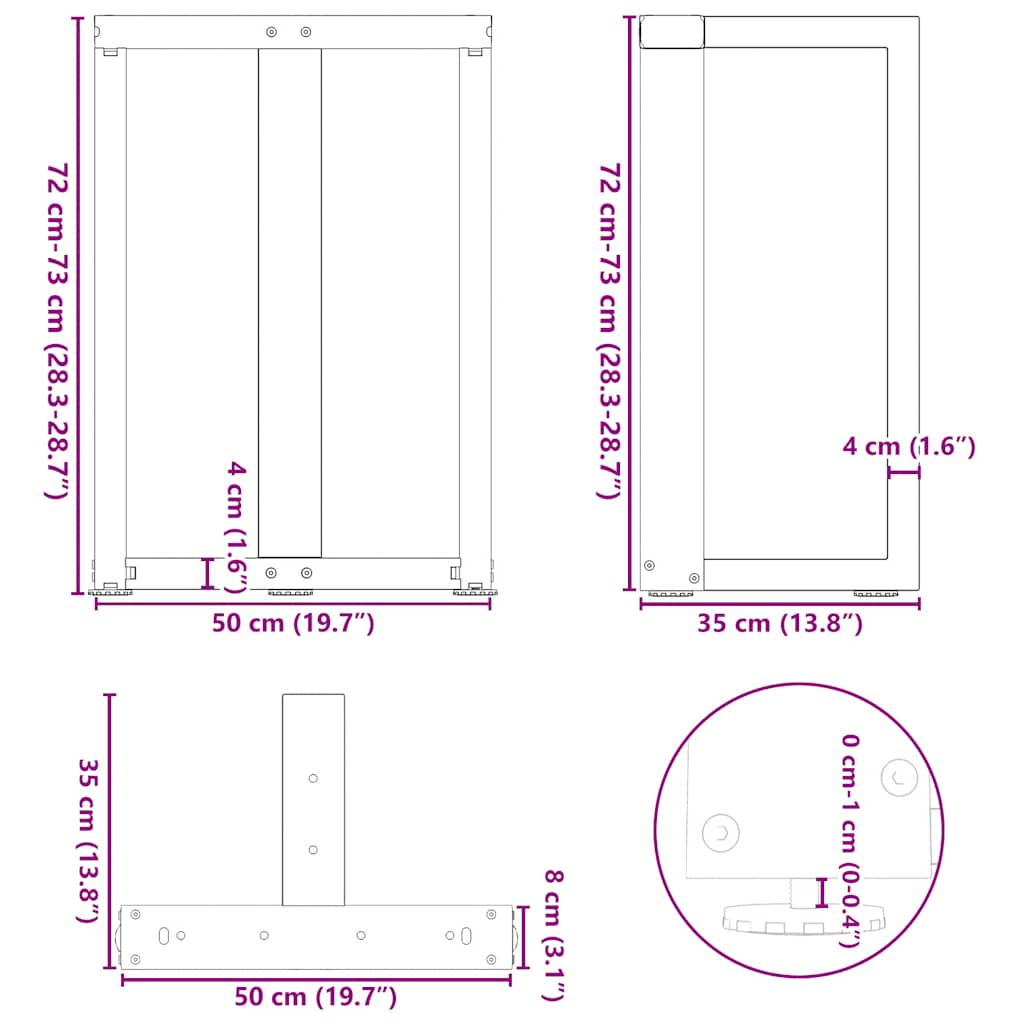 Esstischbeine T-Form 2 Stk. Weiß 50x35x(72-73) cm Stahl