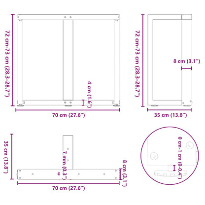 Esstischbeine T-Form 2 Stk. Schwarz 70x35x(72-73) cm Stahl