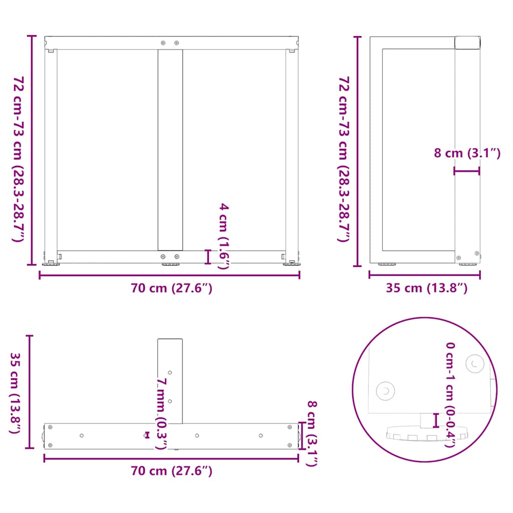 Esstischbeine T-Form 2 Stk. Anthrazit 70x35x(72-73) cm Stahl