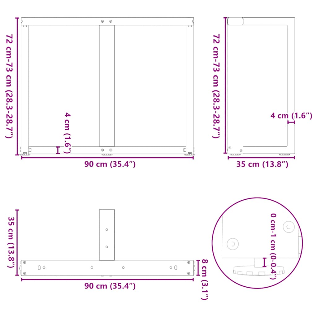 Esstischbeine T-Form 2 Stk. Weiß 90x35x(72-73) cm Stahl