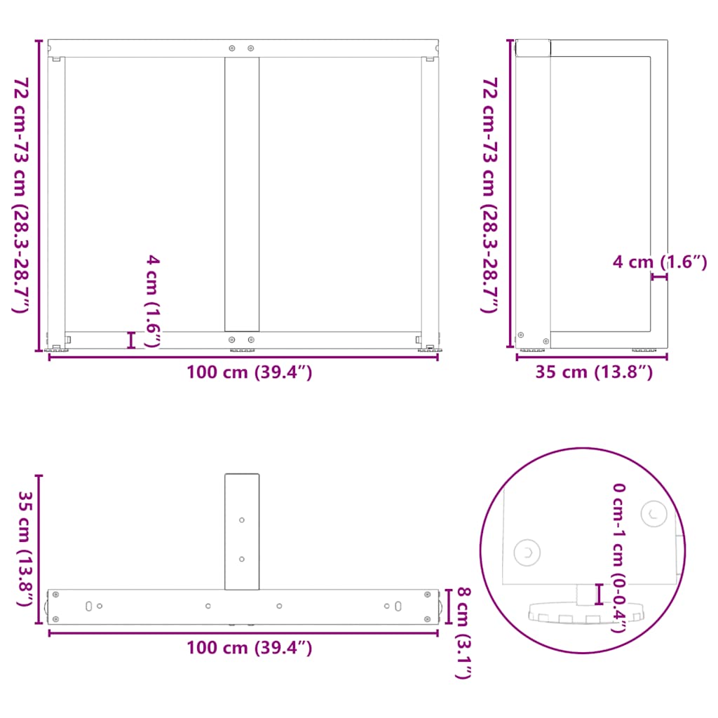 Esstischbeine T-Form 2 Stk. Anthrazit 100x35x(72-73) cm Stahl