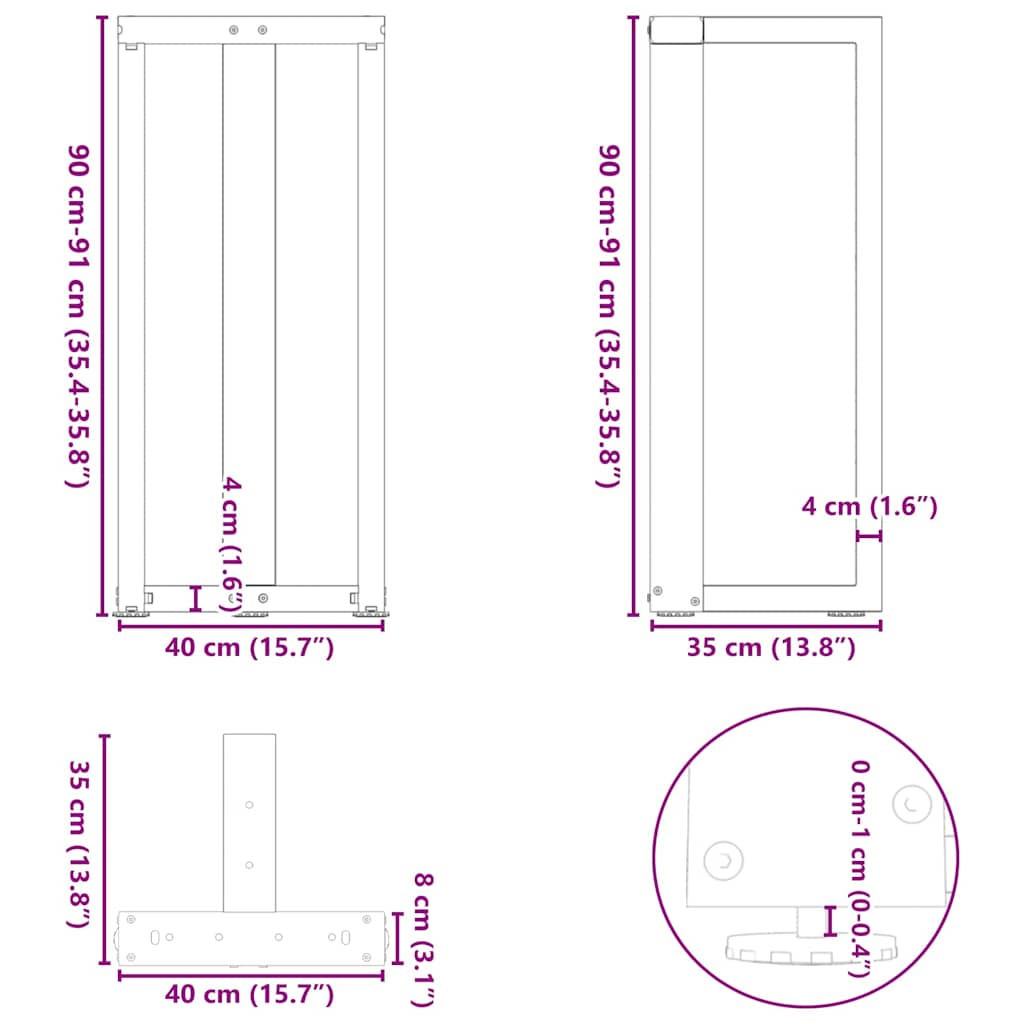 Bartischbeine T-Form 2 Stk. Weiß 40x35x(90-91) cm Stahl