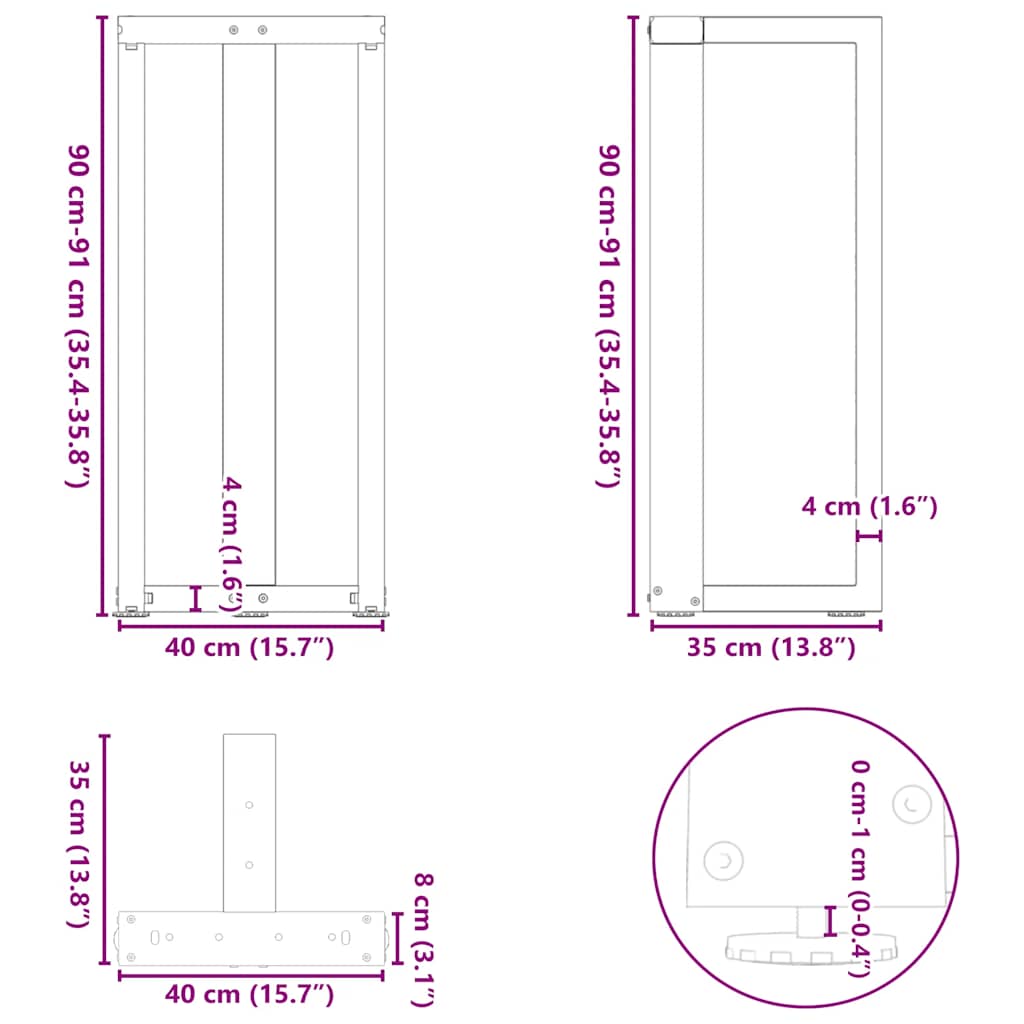 Bartischbeine T-Form 2 Stk. Anthrazit 40x35x(90-91) cm Stahl