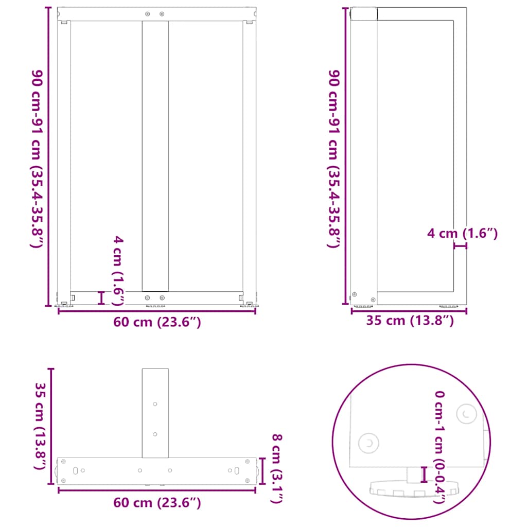 Bartischbeine T-Form 2 Stk. Schwarz 60x35x(90-91) cm Stahl