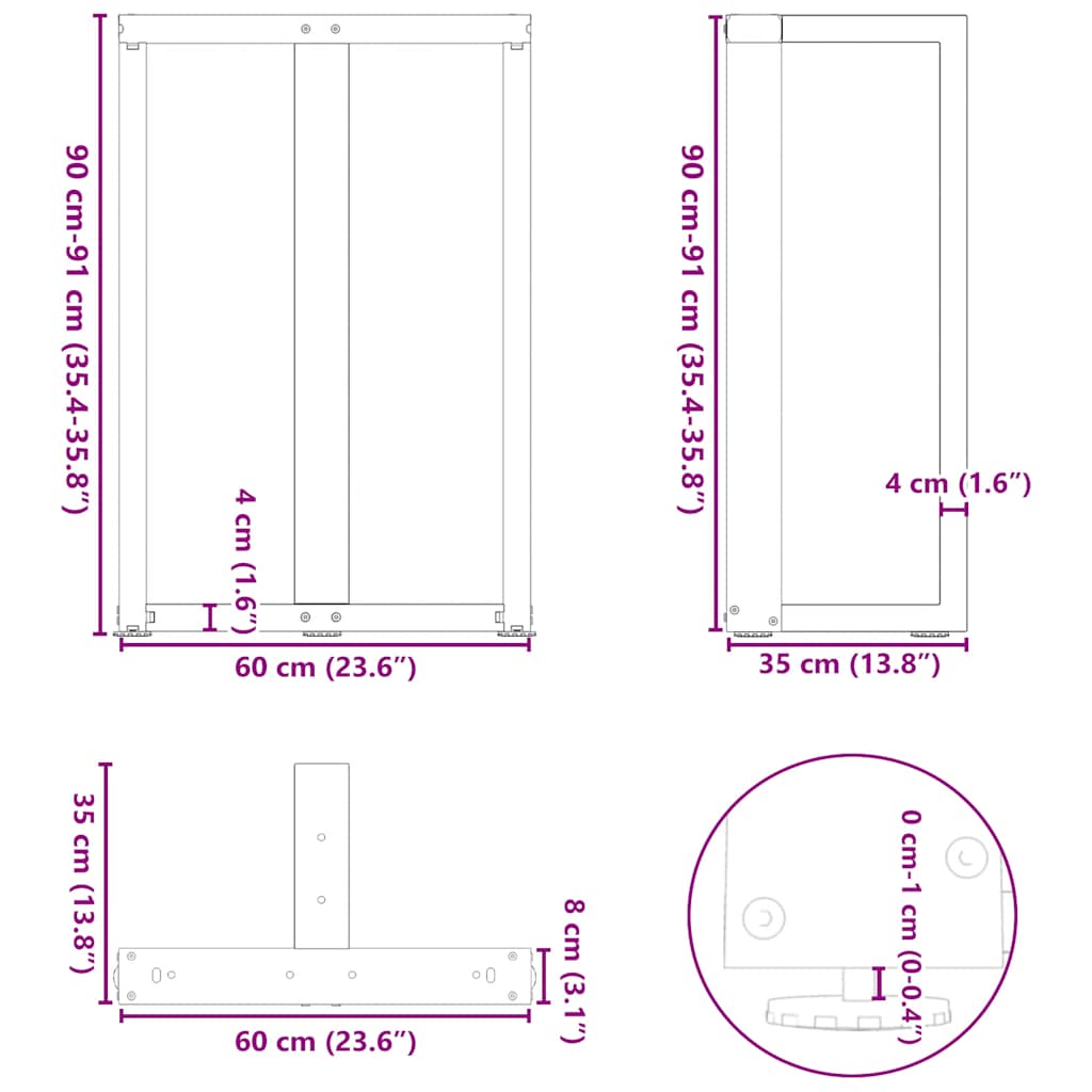 Bartischbeine T-Form 2 Stk. Weiß 60x35x(90-91) cm Stahl