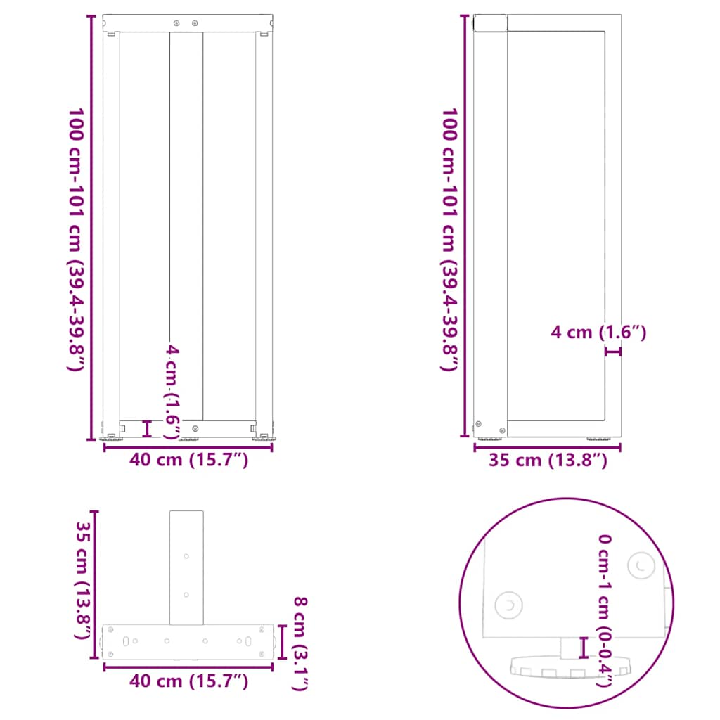 Bartischbeine T-Form 2 Stk. Schwarz 40x35x(100-101) cm Stahl