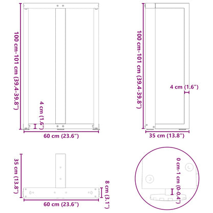 Bartischbeine T-Form 2 Stk. Schwarz 60x35x(100-101) cm Stahl