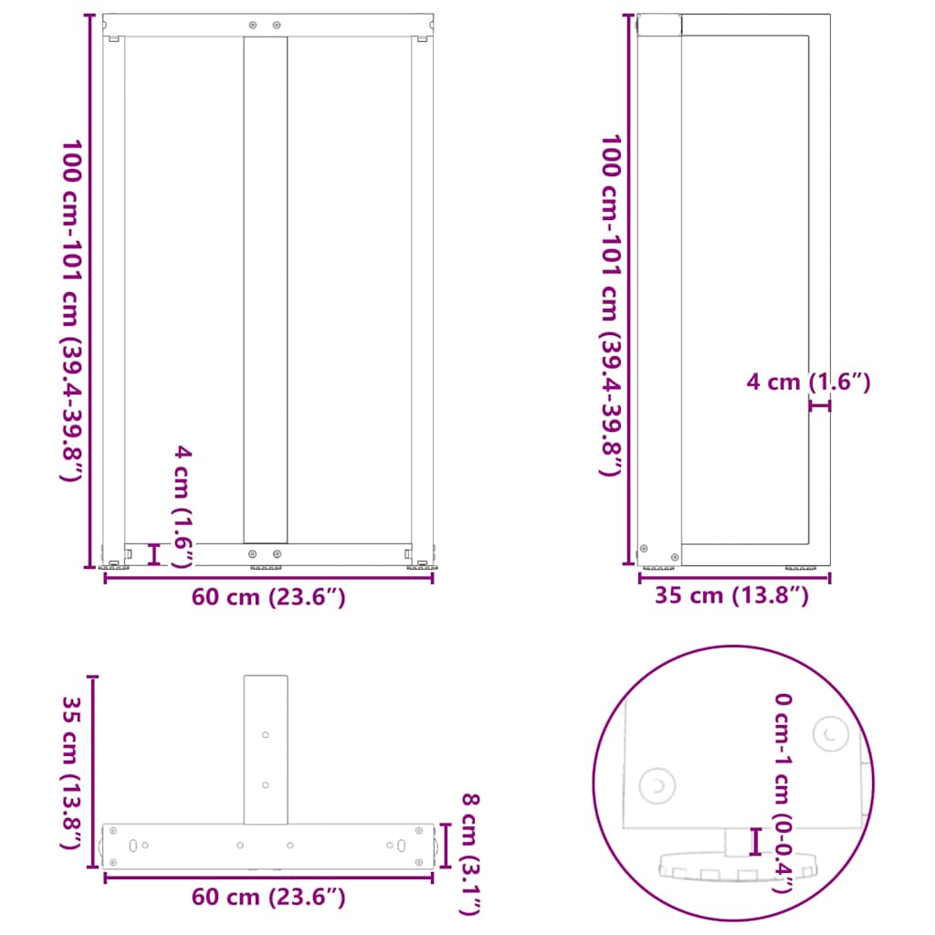 Bartischbeine T-Form 2 Stk. Anthrazit 60x35x(100-101) cm Stahl