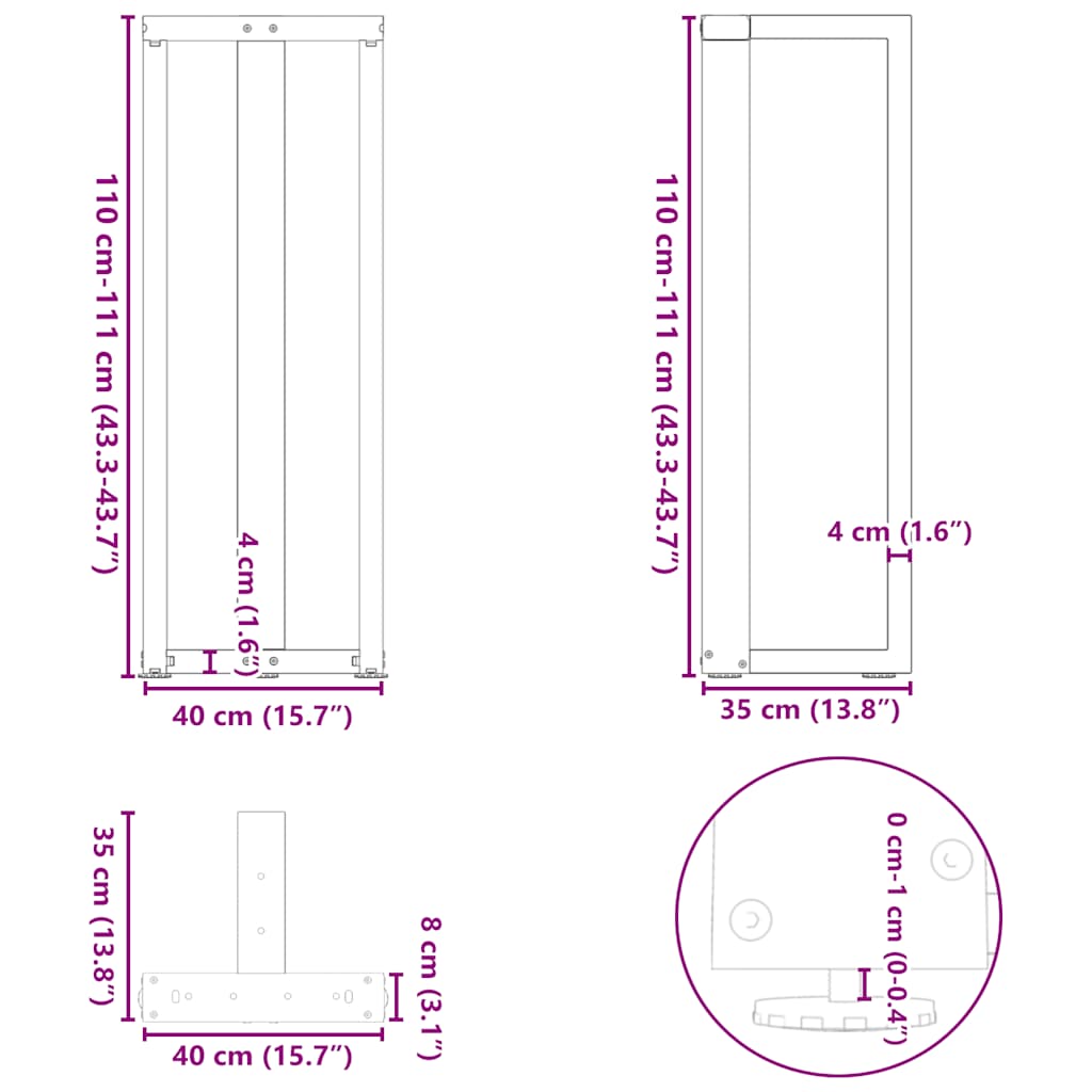 Bartischbeine T-Form 2 Stk. Schwarz 40x35x(110-111) cm Stahl