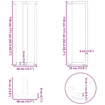 Bartischbeine T-Form 2 Stk. Weiß 40x35x(110-111) cm Stahl