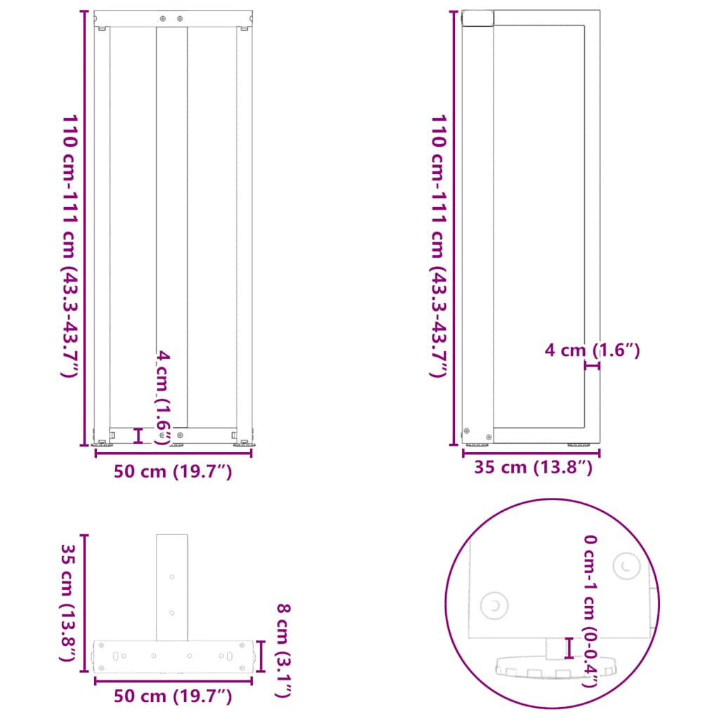 Bartischbeine T-Form 2 Stk. Schwarz 50x35x(110-111) cm Stahl