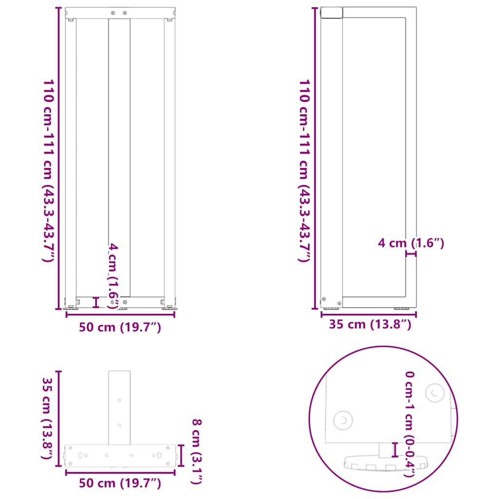 Bartischbeine T-Form 2 Stk. Weiß 50x35x(110-111) cm Stahl