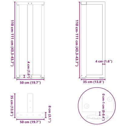 Bartischbeine T-Form 2 Stk. Weiß 50x35x(110-111) cm Stahl